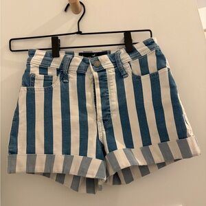 Hollister Blue and White Striped Jean Shorts